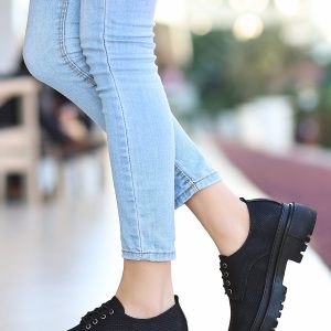 Babet Ayakkabı - Erbilden - Teri Siyah Cilt Desenli Bağcıklı Ayakkabı