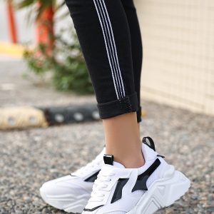 Kadın Spor - Erbilden - Dica Beyaz Cilt Siyah Detaylı Bağcıklı Spor Ayakkabı