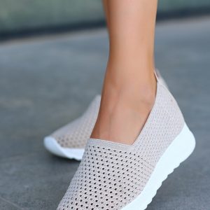 Babet Ayakkabı - Erbilden - Nily Krem Triko Simli Babet Ayakkabı