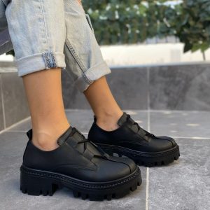 Babet Ayakkabı - Erbilden - Jenda Siyah Cilt Bağcıklı Oxford Ayakkabı