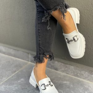 Babet Ayakkabı - Erbilden - Bear Beyaz Cilt Oxford Ayakkabı
