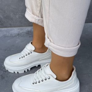 Babet Ayakkabı - Erbilden - Boos Beyaz Cilt Bağcıklı Oxford Ayakkabı