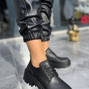 Babet Ayakkabı - Erbilden - Otya Siyah Cilt Bağcıklı Oxford Ayakkabı