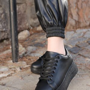 Kadın Spor - Erbilden - Leran Siyah Cilt Bağcıklı Spor Ayakkabı