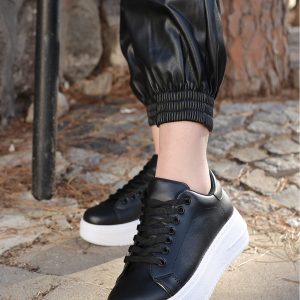 Kadın Spor - Erbilden - Leran Siyah Cilt Beyaz Tabanlı Bağcıklı Spor Ayakkabı